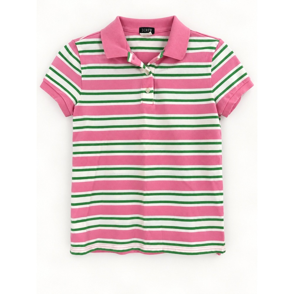 J. Crew Polo Shirt Womens XS Pink Green Striped Vintage Y2K Preppy Tennis Prep